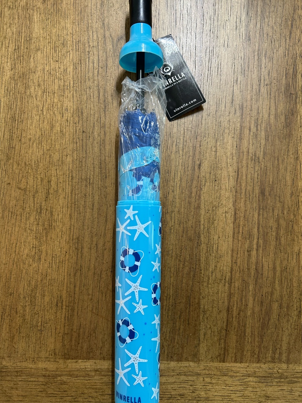 NWT Vinrella Blue Starfish & Lifesaver Pattern Umbrella - Aqua - Picture 2 of 2